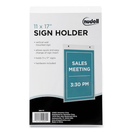 Nudell Clear Plastic Vertical-Orientation Wall Sign Holder with Mounting Screws, 11 x 17 Insert 38017Z